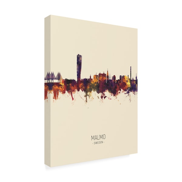 Michael Tompsett 'Malmo Sweden Skyline Portrait III' Canvas Art,14x19